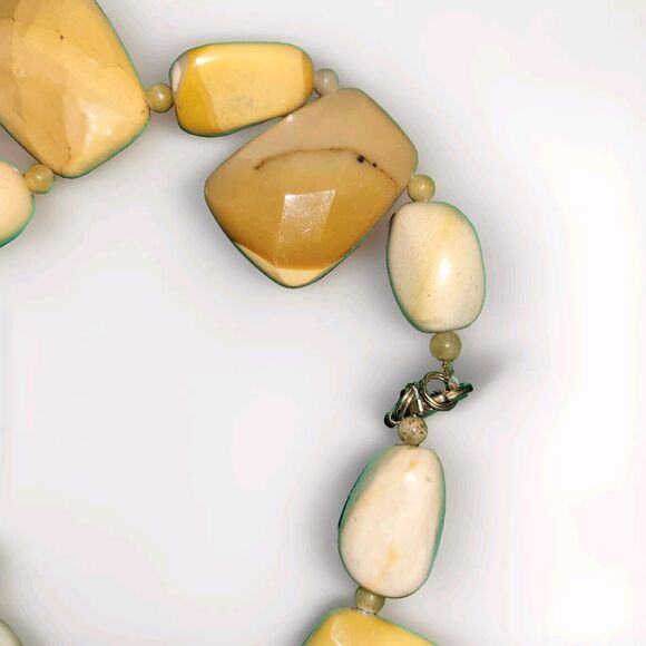 Natural Yellow Mookaite Jasper Necklace Chunky Polished Faceted Stones Heavy - Picture 3 of 10